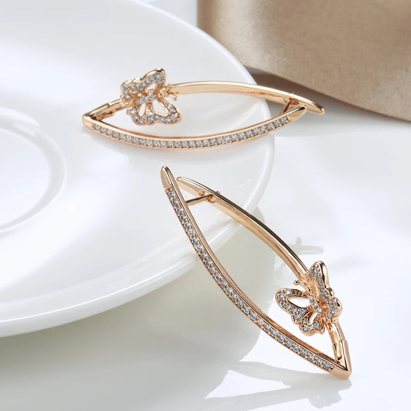 New Fashion Geometric Butterfly Earrings 2022 Micro Inlay Natural Zircon 585 Rose Gold Long Drop Earring Vintage Jewelry