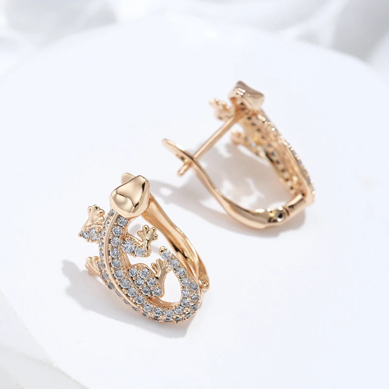 New Unusual 585 Rose Gold Lizard Earrings Daily Women Fashion Animal Jewelry Covered with Natural Zircon Drop Earrings