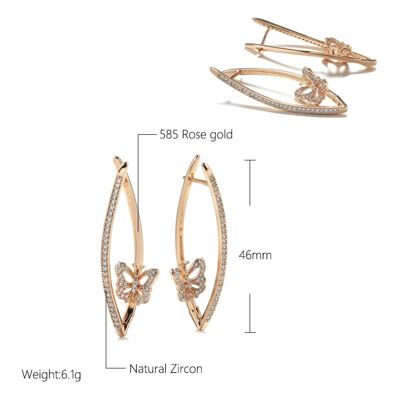 New Fashion Geometric Butterfly Earrings 2022 Micro Inlay Natural Zircon 585 Rose Gold Long Drop Earring Vintage Jewelry
