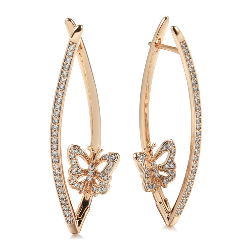 New Fashion Geometric Butterfly Earrings 2022 Micro Inlay Natural Zircon 585 Rose Gold Long Drop Earring Vintage Jewelry