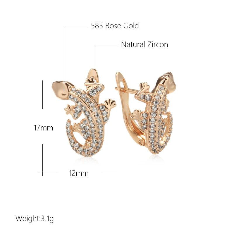 New Unusual 585 Rose Gold Lizard Earrings Daily Women Fashion Animal Jewelry Covered with Natural Zircon Drop Earrings
