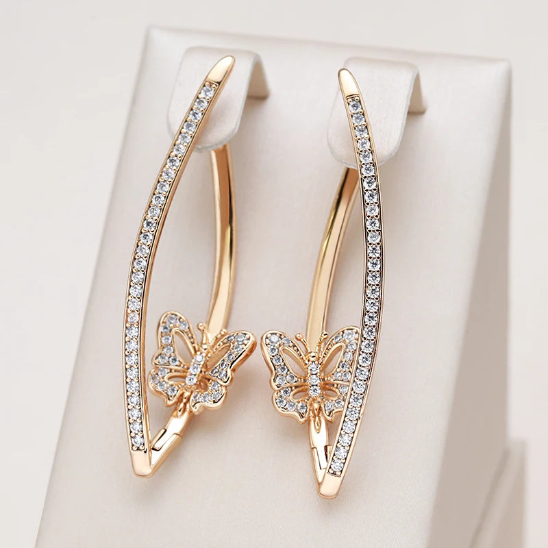 New Fashion Geometric Butterfly Earrings 2022 Micro Inlay Natural Zircon 585 Rose Gold Long Drop Earring Vintage Jewelry