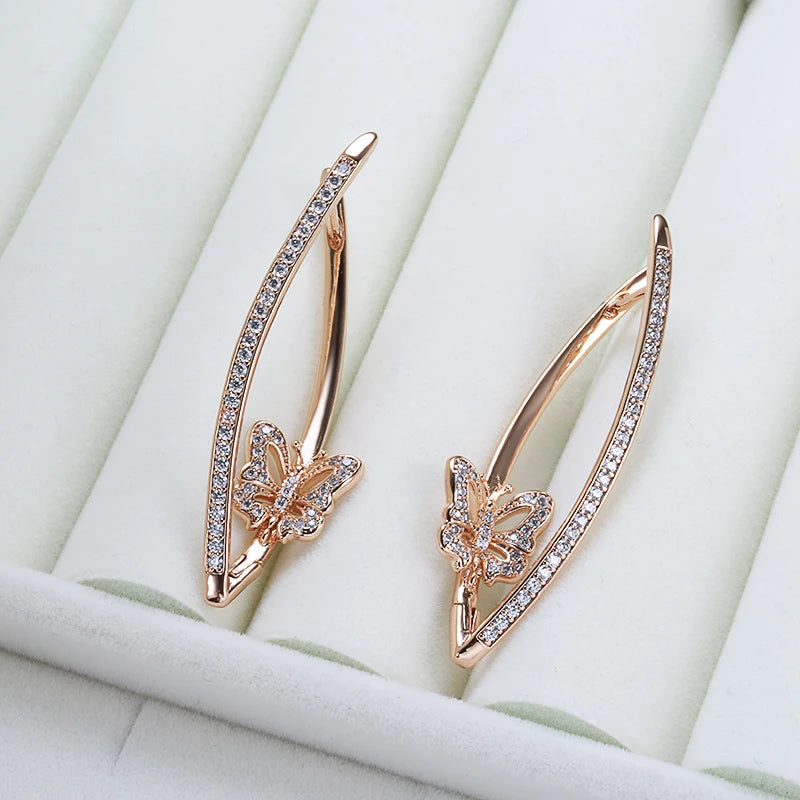 New Fashion Geometric Butterfly Earrings 2022 Micro Inlay Natural Zircon 585 Rose Gold Long Drop Earring Vintage Jewelry