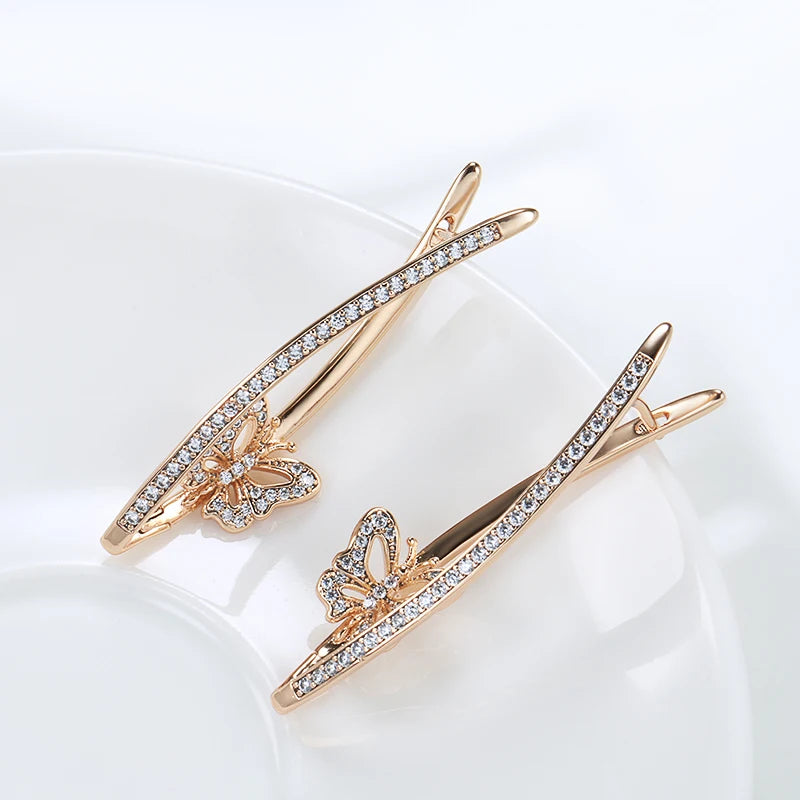 New Fashion Geometric Butterfly Earrings 2022 Micro Inlay Natural Zircon 585 Rose Gold Long Drop Earring Vintage Jewelry