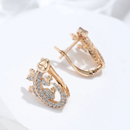 New Unusual 585 Rose Gold Lizard Earrings Daily Women Fashion Animal Jewelry Covered with Natural Zircon Drop Earrings