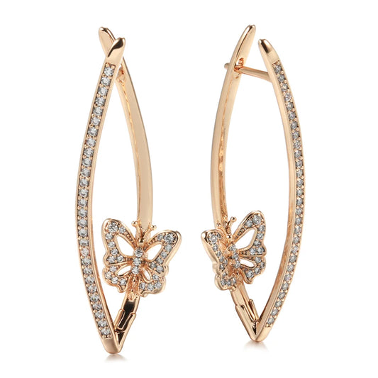 New Fashion Geometric Butterfly Earrings 2022 Micro Inlay Natural Zircon 585 Rose Gold Long Drop Earring Vintage Jewelry
