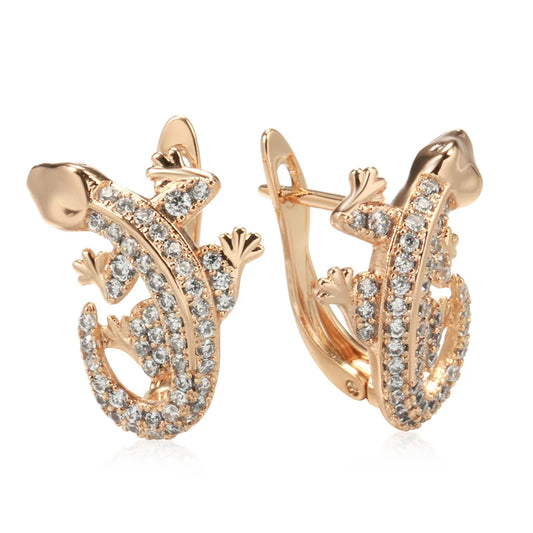 New Unusual 585 Rose Gold Lizard Earrings Daily Women Fashion Animal Jewelry Covered with Natural Zircon Drop Earrings