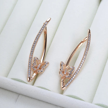 New Fashion Geometric Butterfly Earrings 2022 Micro Inlay Natural Zircon 585 Rose Gold Long Drop Earring Vintage Jewelry