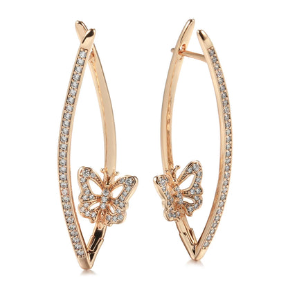 New Fashion Geometric Butterfly Earrings 2022 Micro Inlay Natural Zircon 585 Rose Gold Long Drop Earring Vintage Jewelry